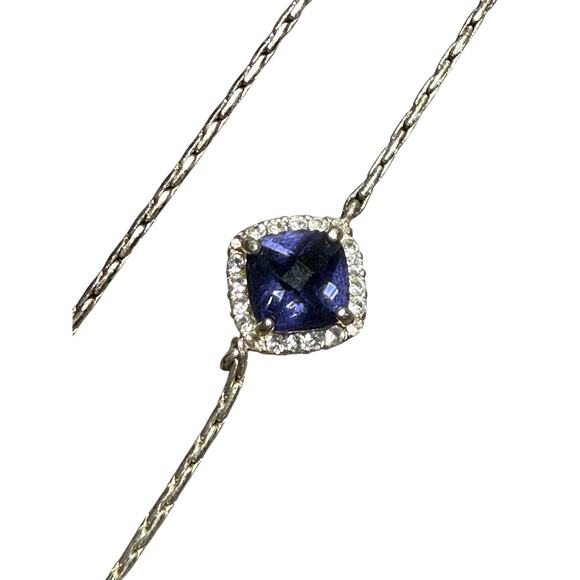 Monet Vintage Signed Women 15.5" Long Silver Tone Chain Necklace Station Gems - Picture 5 of 8